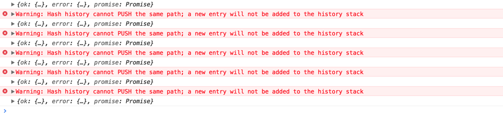 Warning: Hash history cannot PUSH the same path; a new entry will not be added to the history stack