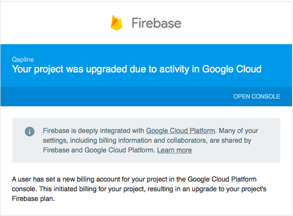 Your project was upgraded due to activity in Google Cloud