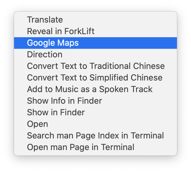 Right Click to Open Selected Text in Google Maps