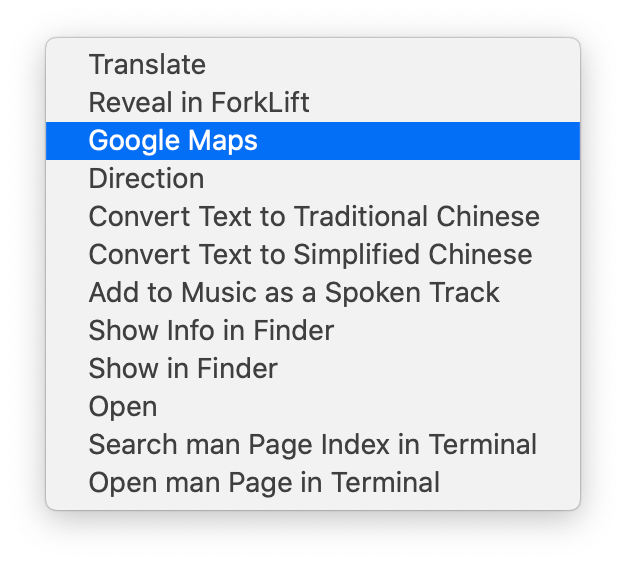 Right Click to Open Selected Text in Google Maps